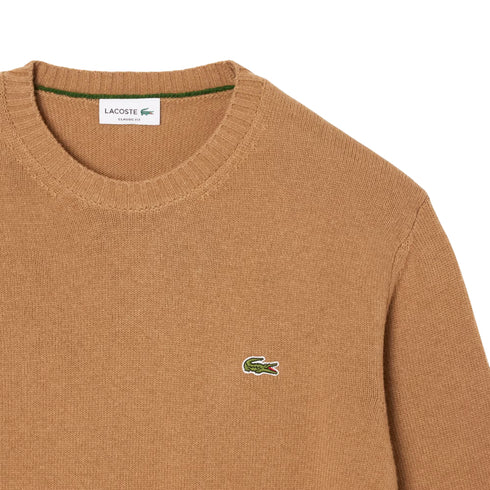 Maglia Uomo in lana a tinta unita, con coccodrillo iconico e bordi a costine